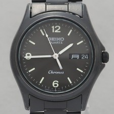 Orologio al quarzo SEIKO Chronos 8123-6300 quadrante nero data 32 mm vintage 18,5 cm 7,28 pollici