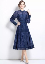 Vestito Lungo Blu In Pizzo