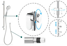 Set saliscendi asta doccia con doccetta soffione 3 getti in acciaio inox Ø20mm