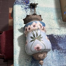 Lampada Sospensione Sali E Scendi Primi 900 Vetro Opalina Dipinto 