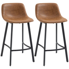 Set 2 Sgabelli da Bar in Ecopelle Marrone, Gambe in Acciaio, 91H x 44W x 45Pcm