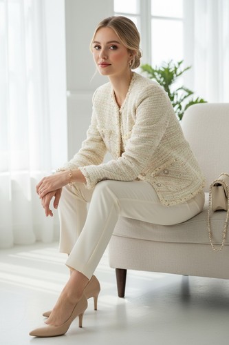 Giacca tweed avorio boucle