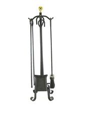 ATTREZZI DA CAMINO IN FERRO CON PIEDISTALLO ACCESSORI CAMINETTO 4 PEZZI BA5 A
