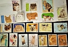 20 francobolli di GATTI di vari Paesi, vendita in blocco