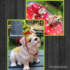 Blue Sky Clayworks Penny Holiday Bull Dog statuina e set ornamenti natalizi nuovo con etichette