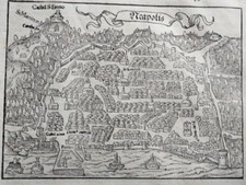 1556 XILOGRAFIA MUNSTER PIANTA DELLA CITTA' DI NAPOLI EDIZIONE IN FRANCESE