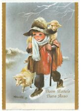 1974 neve bambino pastore pecore cartolina auguri di Buon Natale vintage