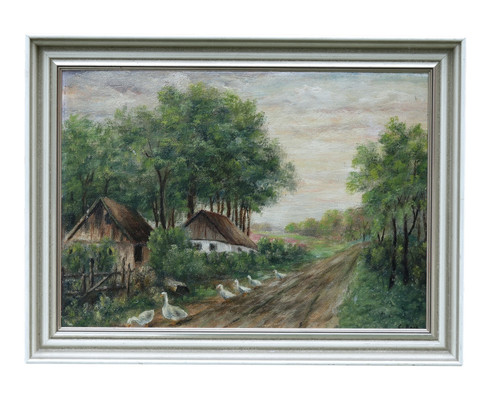 Olio cartone firmato - olio, su