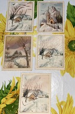 Nr.5 biglietti di auguri natalizi Vintage cm 8 X cm 16 SENZA BUSTA come foto