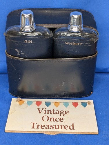 Vintage leather twin hip flask - leather,