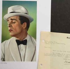 Meraviglioso dipinto di Max Wall + lettera FIRMATA, comico, influenza John Cleese