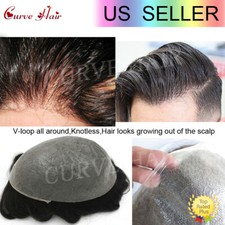 Pezzo di capelli umani Toupee da uomo pelle ultra sottile V-Loop sistema di sostituzione dei capelli da uomo