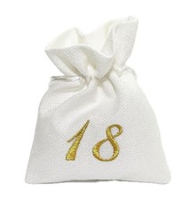 10X Sacchetto Portaconfetti ricamato 18 ANNI ORO 10x12 cm BOMBONIERA 1DI9