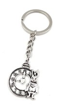 Portachiavi Coniglio di Pasqua IN Fretta Con Orologio Argento Metallo Ciondolo