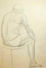 Quadro vintage a matita ritratto maschile nudo