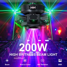 200 W testa mobile laser stroboscopica RGBW fascio luce di scena DMX DJ party con 6 bracci di luce