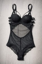 Body donna H&M pizzo mesh nero
