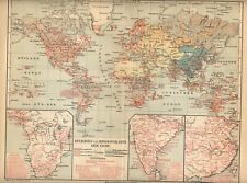 1899 = DIFFUSIONE RELIGIONI NEL MONDO = Antica Mappa = OLD MAP