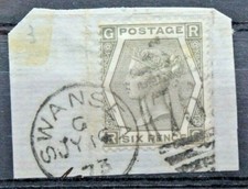 GRAN BRETAGNA 1873/80 REGINA VITTORIA 6 PENCE TIMBRATO SU FRAMMENTO USED (C.X)