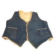 Gilet vintage anni 70 Levis sherpa foderato, linguetta arancione, grande, denim, tasche, modificato