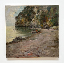 Pasquale Avallone (1884) – Scorcio estivo su spiaggia, olio su tela 60x60 cm