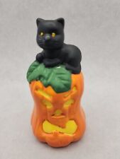 Vintage Halloween Gatto Nero in Jack-O-Lantern Decorazione Ceramica Alto 4" PB198
