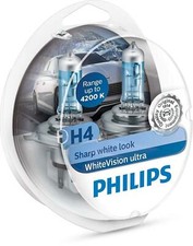Kit 2 Lampade Philips H4 White Vision Ultra Lampadine Fari - Effetto Xenon