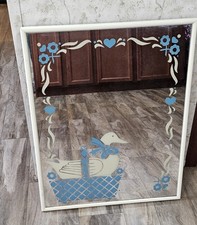Bellissimo specchio vintage con acquaforte di oca country oche decorazione parete anni 90 