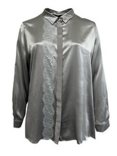 Camicia In Seta Grigia Marina Rinaldi Da Donna Con Bottoni Taglia 22W/31 NWT