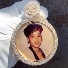 Ciondolo personalizzato cerchio foto commemorativo in vera moissanite 2 ct placcato oro bianco 14 carati