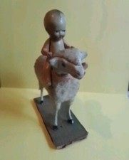  Pecora Giocattolo Antico e Bambolotto Composizione Anni '30 Lotto 2 Pezzi Italy