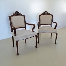 Coppia poltroncine Liberty in noce con rivestimento panna inizi '900