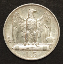 5 LIRE 1927 FDC 1 ROSETTA E 2 ROSETTE AQUILINO ARGENTO SILVER REGNO