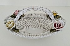 Cestino Porta Dolci Centrotavola Soprammobile Ceramica Bassano Vintage Decorato