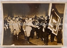 FOTO FOTOGRAFIA  MUSSOLINI + HITLER Bandiera con Fascio ANNO 1938 - ORIGINALE