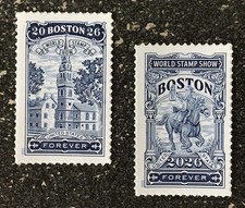 2025USA #6029-6030 Forever Boston 2026 World Stamp Show - Set di 2 singoli come nuovi