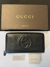 Portafoglio Gucci donna ziproundin pelle nero con zip con impunture doppia G 