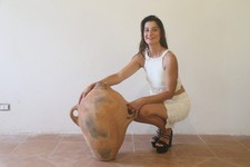 antica anfora biansata terracotta cordiforme cotto inizio XX secolo Sud italia