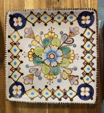 PIATTO IN CERAMICA DI VIETRI VINTAGE FIRMATA PINTO QUADRATO CM 25 PER LATO