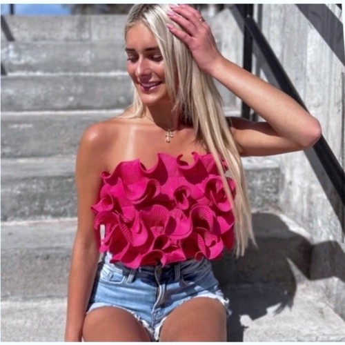 Zara crop top fucsia con - top,