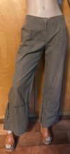 PANTALONI DONNA CARGO VERDE MILITARE LACCIO WIDE LEG COTONE HIPPIE ZAMPA SMALL