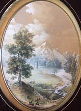 Lermier? : Gouache / Acquerello Scena Campestre XVIII / Montagna / Pittura