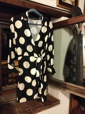 Vestito Donna H M Nero A Pois Panna .Nodo Sul Fianco E Aperto Sul Davanti