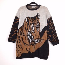 Venezia donna XL maglione tigre vintage anni 80 maglia scintillante oversize grafica retrò