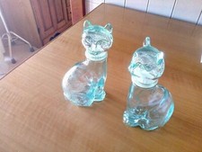 SET DA TAVOLA_BOTTIGLIE IN VETRO COLORATO_GATTI_OLIO E ACETO_DECORATIVE