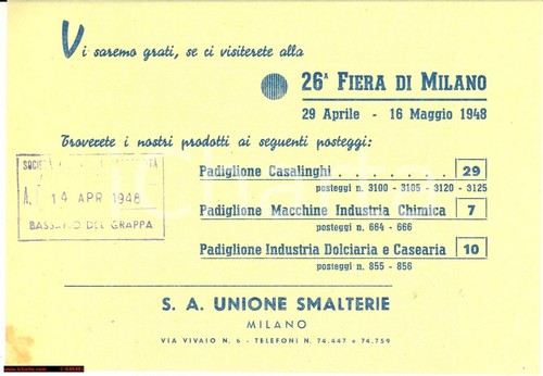 1948 xxvi fiera milano invito - milano,