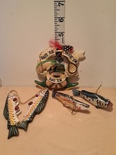 Vintage Esca Em Hook Em Bag Em Pesca Creel Cesto Stivali Trota Ornamento 4 Pesci