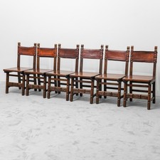 SET 6 SEDIE DA PRANZO IN LEGNO E PELLE MARRONE DESIGN INIZIO 900 VINTAGE