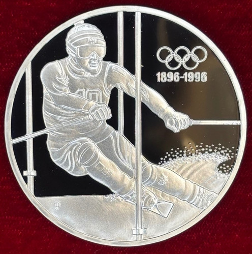 Slalom skier silver - silver, coin