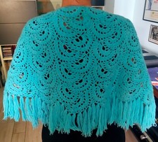 SCIALLE MANTELLINA COPRISPALLE LANA FATTO A MANO UNCINETTO TURCHESE